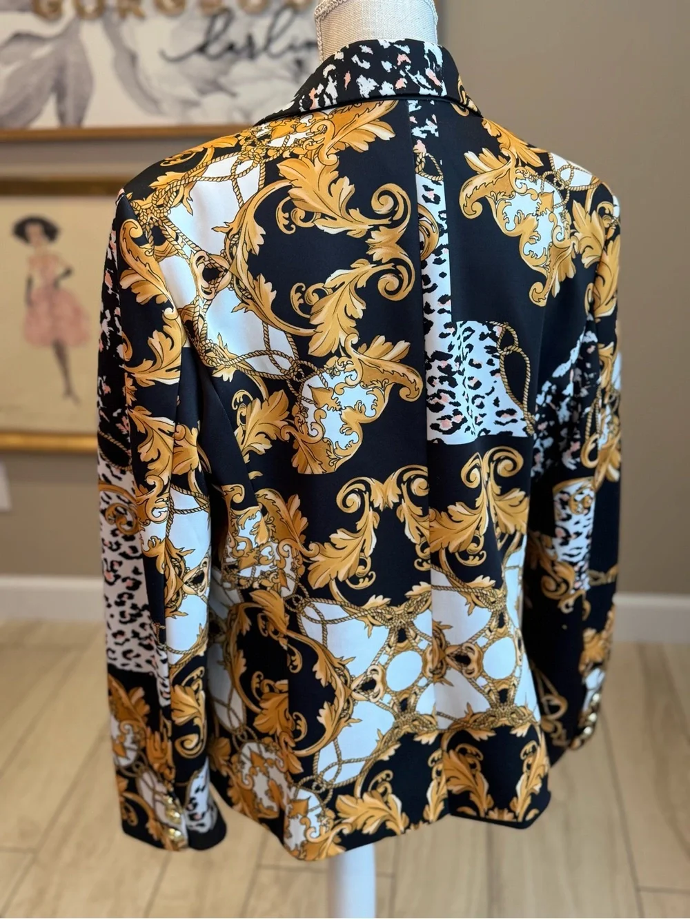 Alexia Admor Black, Gold & White Baroque Print Blazer - Picture 5 of 7